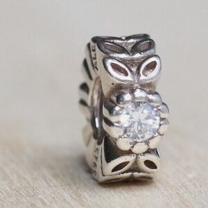 Authentic Retired Pandora Twice as Nice CZ Sterling Silver Flower Spacers